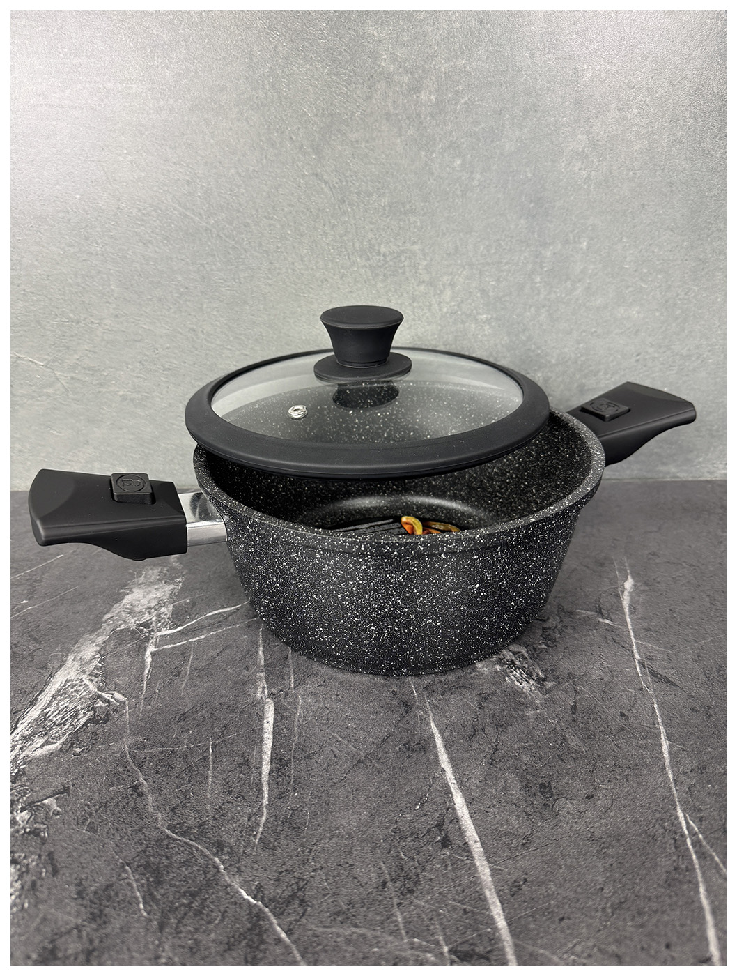 Кастрюля с крышкой и съемными ручками Panairo Harfe Black, 3.3 л (HA-KAS-3-S2-K.sil)