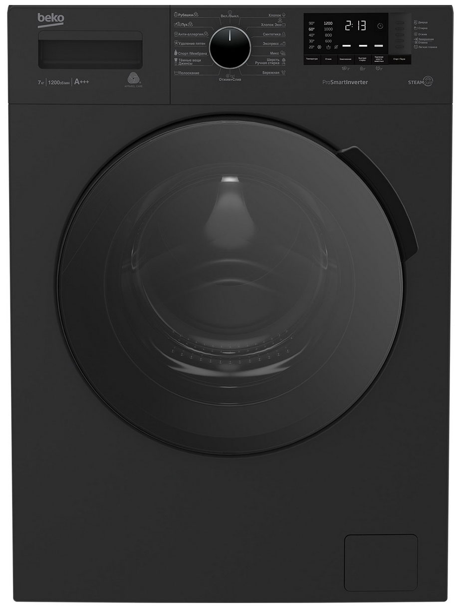 Стиральная машина Beko WSPE7612A, отложенный старт, 7 кг, черный