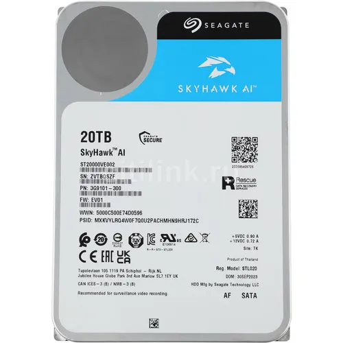 Жесткий диск Seagate SkyHawkAI ST20000VE002, 20ТБ, HDD, SATA III, 3.5"