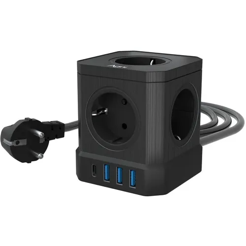 Сетевой фильтр AGNI TP-VE4U5E, 3м, черный [tp-ve4u5e-c-3m-black]
