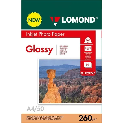 Фотобумага Lomond A4, для струйной печати, 50л, 260г/м2, белый, покрытие глянцевое [0102097]