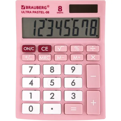 Калькулятор BRAUBERG Ultra, Pastel-08-Pk, 8-разрядный, розовый