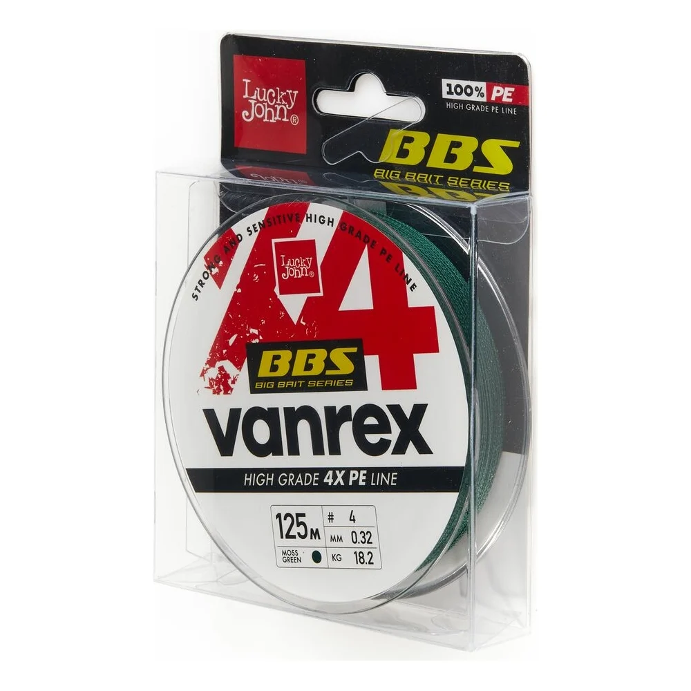 Плетеная леска Lucky John Vanrex BBS х4 BRAID Moss Green 125/032 LJ4114-032