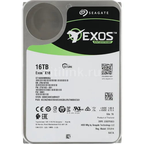 Жесткий диск Seagate Exos X18 ST16000NM000J, 16ТБ, HDD, SATA III, 3.5"