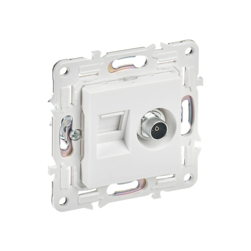 Двойная розетка IEK SKANDY TV+RJ45 кат.5E SK-A14W арктический белый SK-AK20-1-K01