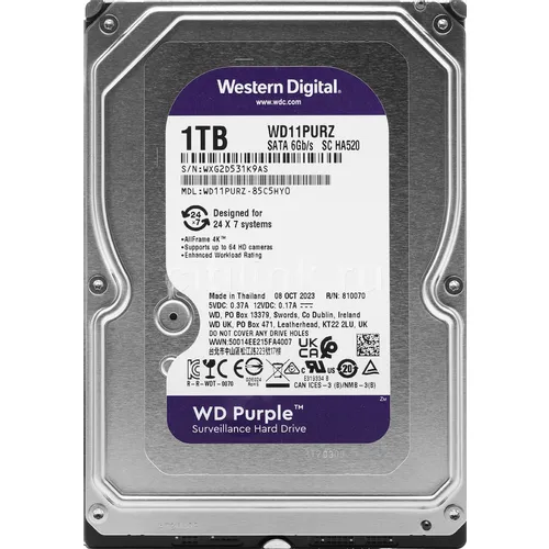 Жесткий диск WD Purple WD11PURZ, 1ТБ, HDD, SATA III, 3.5"