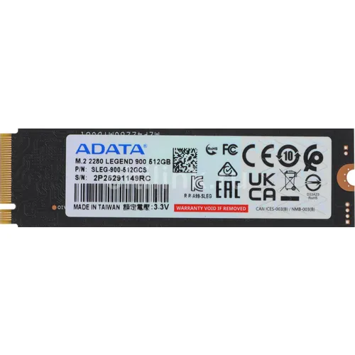 SSD накопитель A-Data Legend 900 SLEG-900-512GCS 512ГБ, M.2 2280, PCIe 4.0 x4, NVMe, M.2