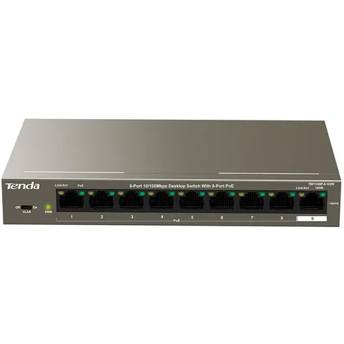 Коммутатор TENDA TEF1109P-8-102W, неуправляемый