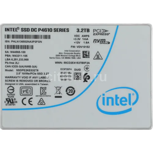 3.2ТБ Серверный SSD накопитель Intel SSDPE2KE032T807 PCIe 3.0 x4, 2.5", TLC, TBW - 22374.4ТБ, DWPD - 4.3