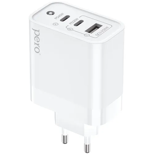 Сетевое зарядное устройство PERO TC17, USB-A, 2xUSB-C, 65Вт, 3A, белый [tc17w]