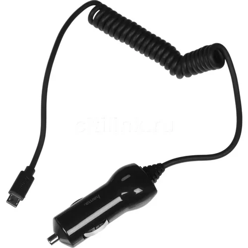 Автомобильное зарядное устройство HAMA H-183248, microUSB, 12Вт, 2.4A, черный [00183248]