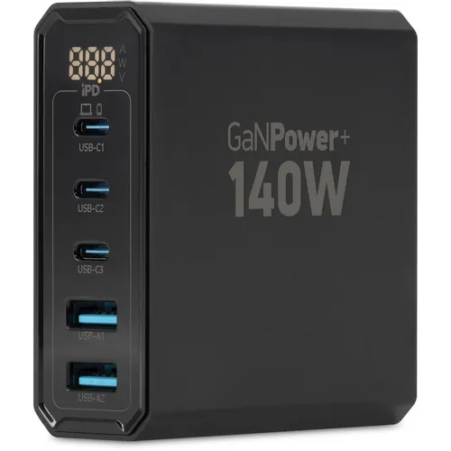 Настольное зарядное устройство Digma DPW10A, 2xUSB-A, 3xUSB-C, 140Вт, 5A, черный [dpw1a4g024bk]