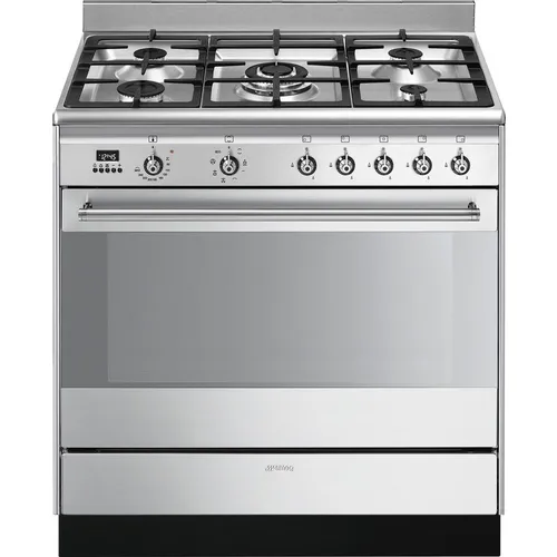 Газовая плита SMEG SUK91MFX9, электрическая духовка, без крышки, чугун, нержавеющая сталь
