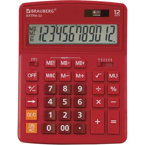 Калькулятор BRAUBERG Extra, 12-Wr, 12-разрядный, бордовый