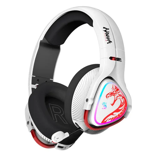 Гарнитура игровая A4TECH Bloody MR720, для компьютера и игровых консолей, мониторные, Bluetooth/радио, белый / красный [mr720 naraka]