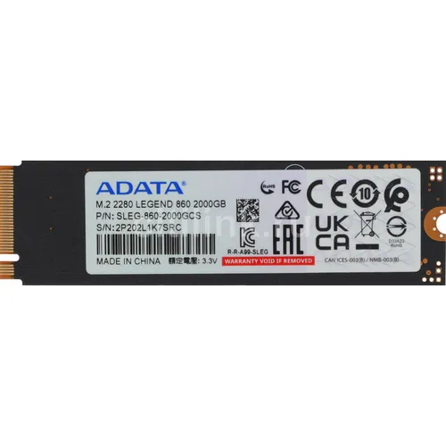 SSD накопитель A-Data Legend 860 2ТБ, M.2 2280, PCIe 4.0 x4, NVMe, M.2 [sleg-860-2000gcs]