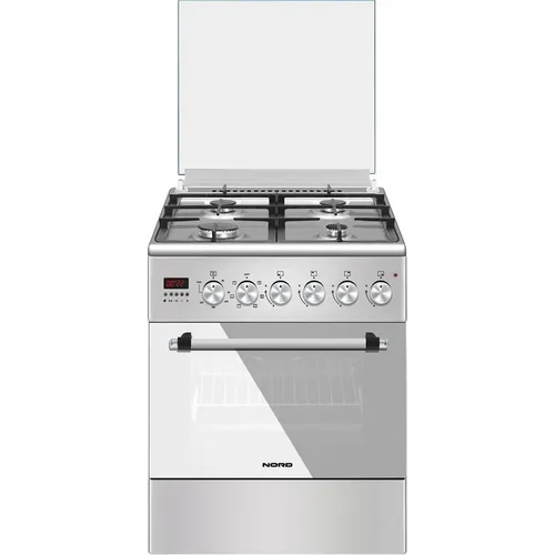 Газовая плита Nord GE 6065 X, электрическая духовка, стеклянная крышка, чугун, нержавеющая сталь