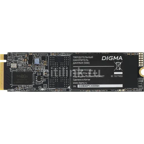 SSD накопитель Digma Meta M6E DGSM4512GM6ET 512ГБ, M.2 2280, PCIe 4.0 x4, NVMe, M.2, rtl