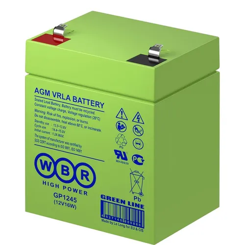 Аккумуляторная батарея WBR GP1245 (12V16W) для ИБП, 12В, 4Ач