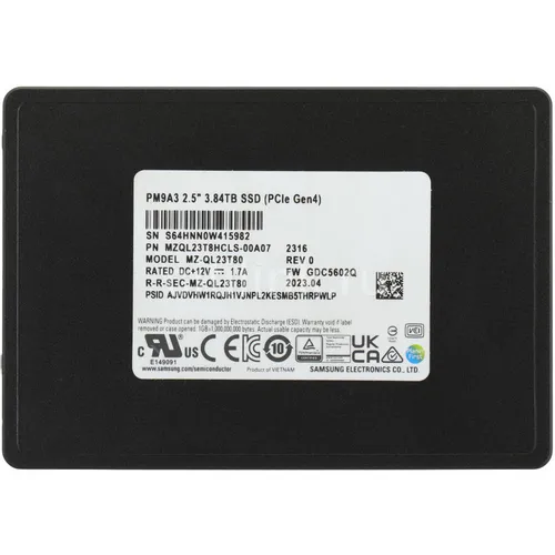 3.8ТБ Серверный SSD накопитель Samsung MZQL23T8HCLS-00A07 PCIe 4.0 x4, 2.5", TLC, TBW - 7008ТБ, DWPD - 1