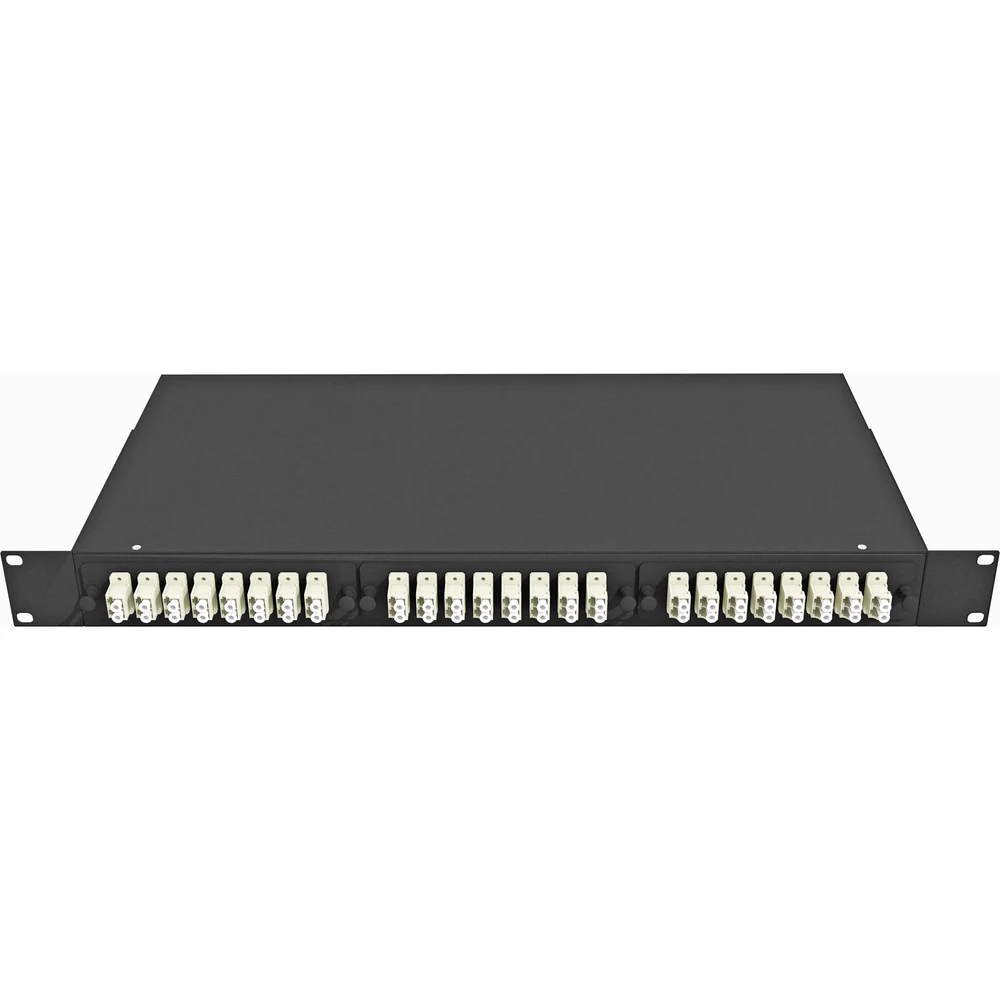 Укомплектованный многомодовый стоечный оптический кросс TopLan КРС-Top-1U-48LC/U-OM2-BK