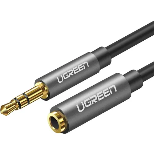 Кабель UGREEN AV118, Jack 3.5 (m) (прямой) - Jack 3.5mm (f) (прямой), GOLD , ферритовый фильтр , 1м, черный [10592]