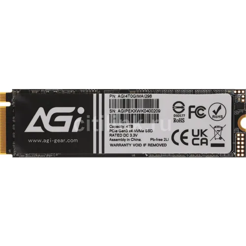 SSD накопитель AGI AI298 AGI4T0GIMAI298 4ТБ, M.2 2280, PCIe 3.0 x4, NVMe, M.2