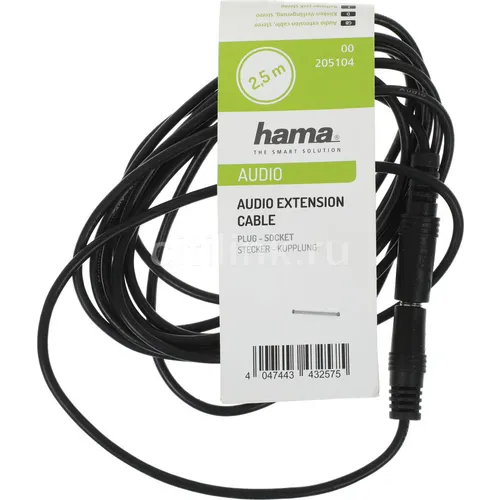 Адаптер аудио HAMA H-205104, Jack 3.5 (m) - Jack 3.5 (f), 2.5м, черный [00205104]