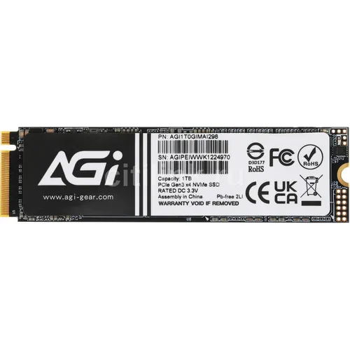 SSD накопитель AGI AI298 AGI1T0GIMAI298-CB 1ТБ, M.2 2280, PCIe 3.0 x4, NVMe, M.2, rtl