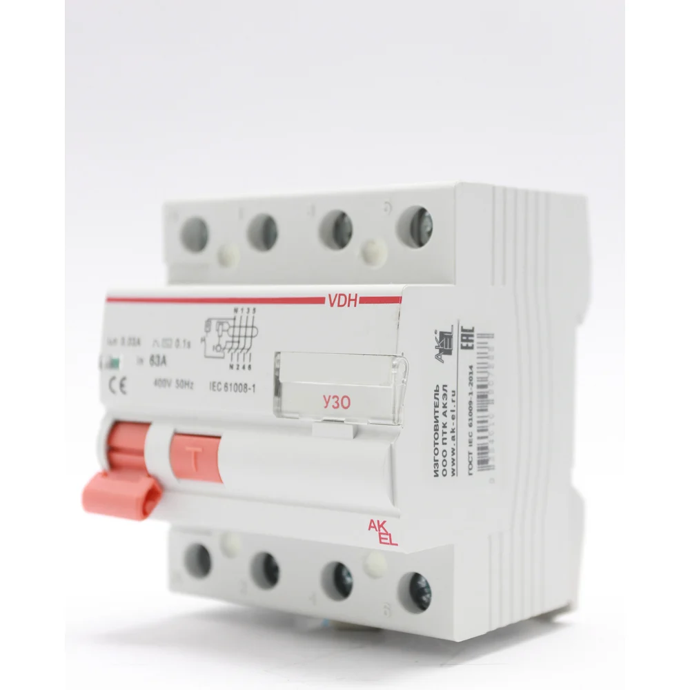 Устройство защитного отключения AKEL VDH-4P-63A-30mA-ТипAC 400678