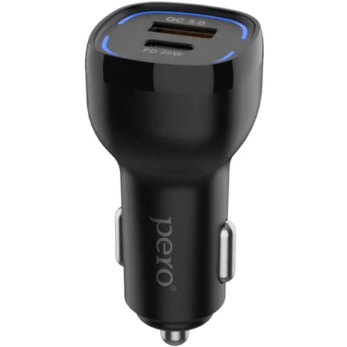 Автомобильное зарядное устройство PERO AC05, USB-A, USB-C, 38Вт, 3A, черный [aс05bl]