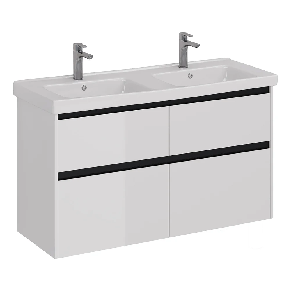 Тумба Lemark COMBI 125 см под 2 раковины, подвесная/напольная,4 ящика, цвет планки: Чёрный, цвет корпуса, фасада: LM03C125T-black