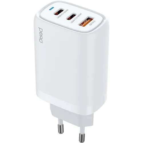 Сетевое зарядное устройство PERO ТС23W, USB-A, 2xUSB-C, 65Вт, 3A, белый