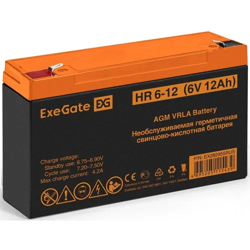 Аккумуляторная батарея EXEGATE EX282955 для ИБП, 6В, 12Ач [ex282955rus]