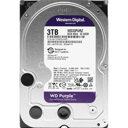 Жесткий диск WD Purple WD33PURZ, 3ТБ, HDD, SATA III, 3.5"