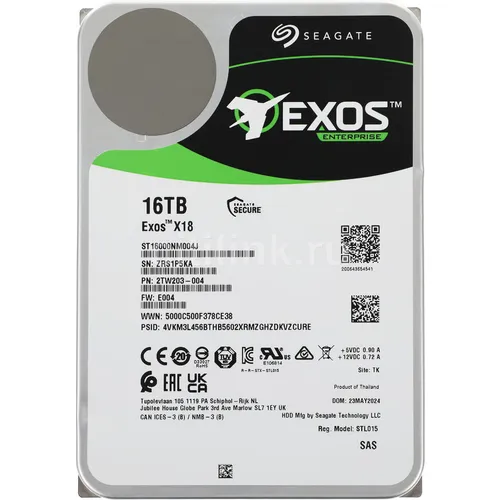 Жесткий диск Seagate Exos X18 ST16000NM004J, 16ТБ, HDD, SAS 3.0, 3.5"