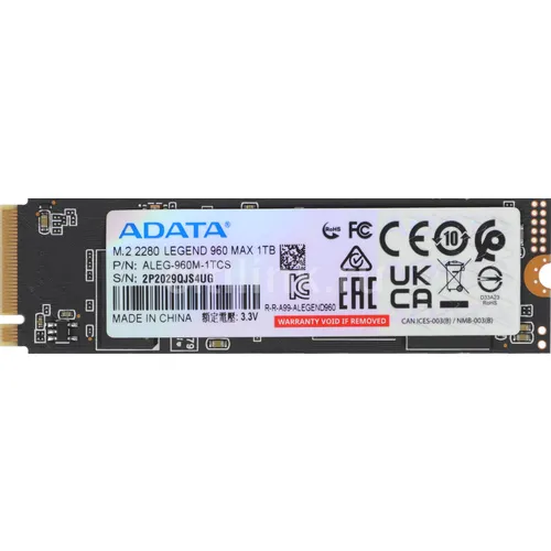 SSD накопитель A-Data Legend 960 Max ALEG-960M-1TCS 1ТБ, M.2 2280, PCIe 4.0 x4, NVMe, M.2