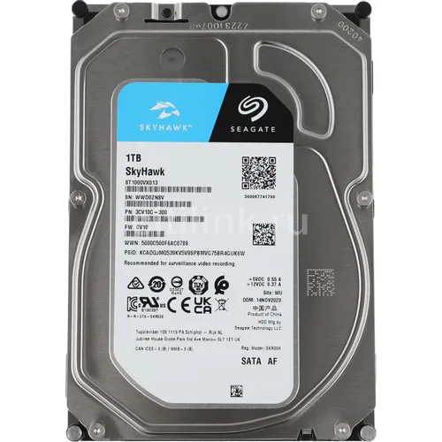 Жесткий диск Seagate Skyhawk ST1000VX013, 1ТБ, HDD, SATA III, 3.5"