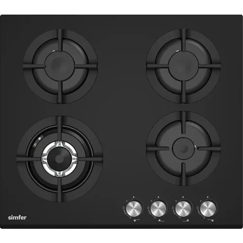 Газовая варочная панель Simfer H60N41S525, 4 конфорки, закаленное стекло, черный