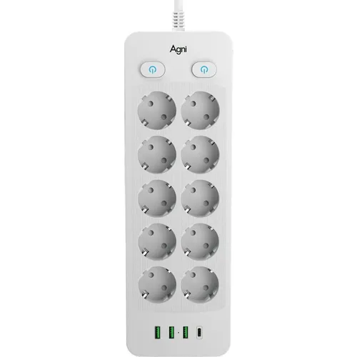 Сетевой фильтр AGNI TP-FO4U10E-С, 3м, белый [tp-fo4u10e-с-3m-white]