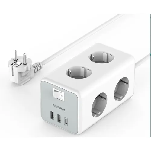 Сетевой фильтр TESSAN TS-306-C, 2м, серый
