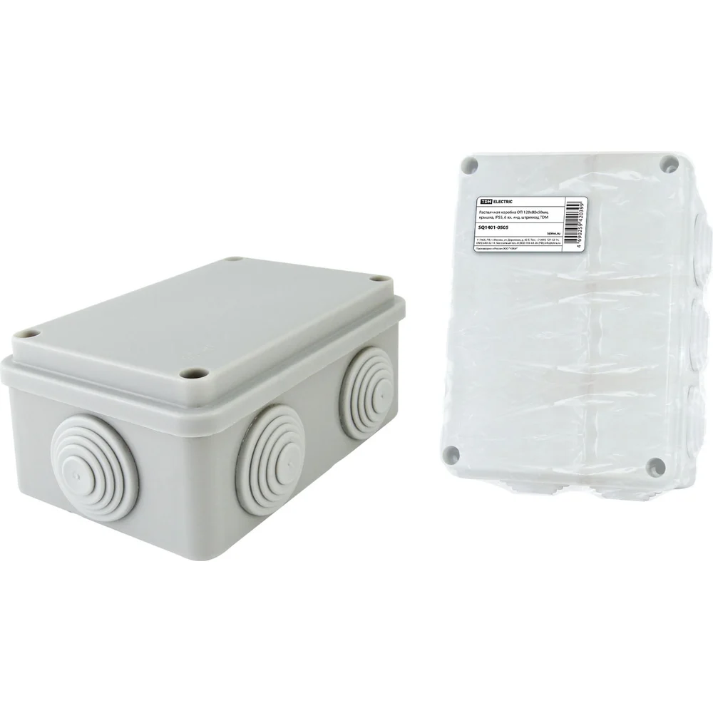 Распаечная коробка TDM ELECTRIC ОП 120х80х50мм, крышка, IP55, 6 вх. инд. штрихкод SQ1401-0505