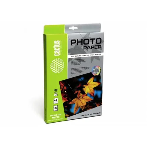 Фотобумага Cactus CS-MA4190100DS, A4, для струйной печати, 100л, 190г/м2, белый, покрытие матовое /матовое