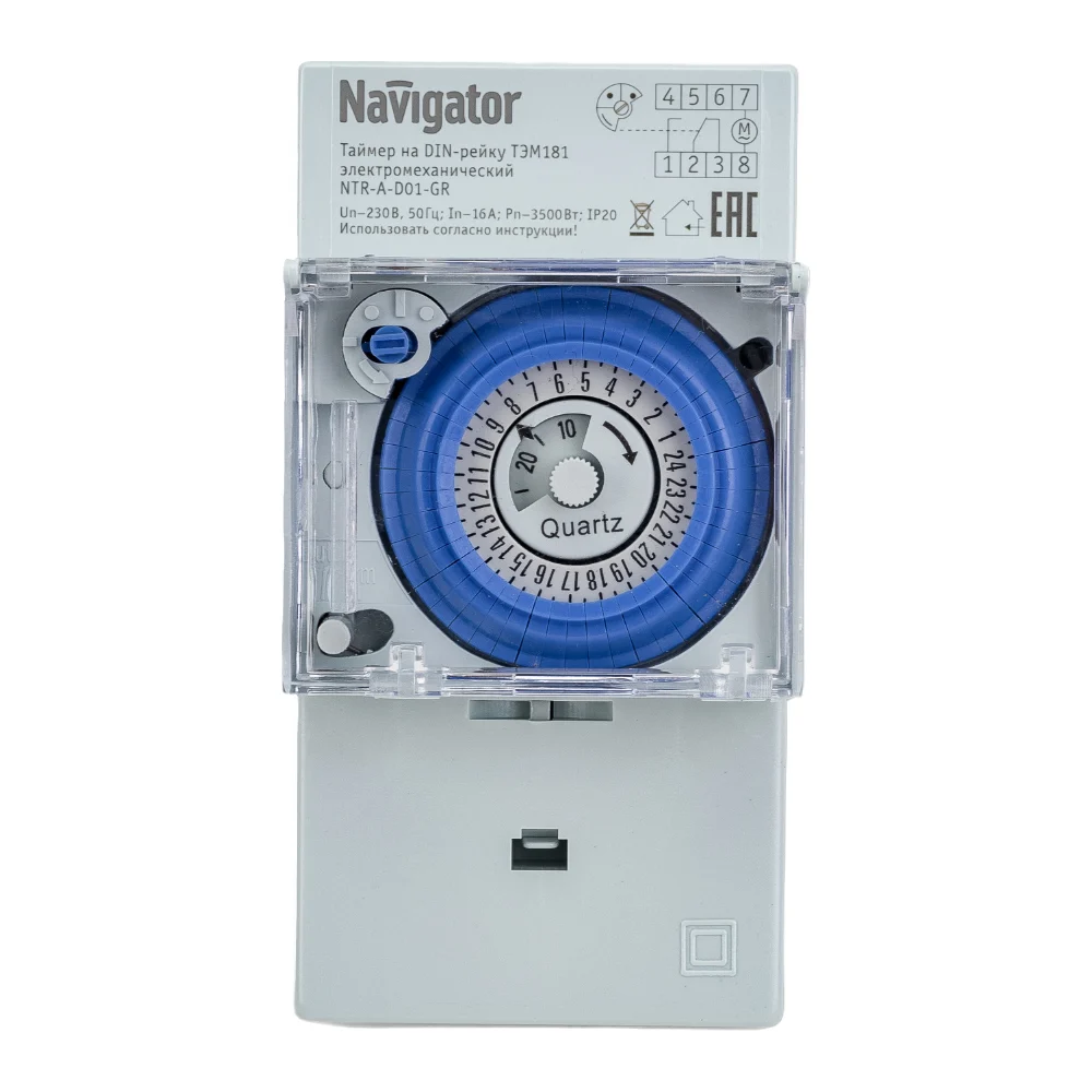 Электромеханический таймер на DIN-рейку Navigator NTR-A-D01-GR 61560