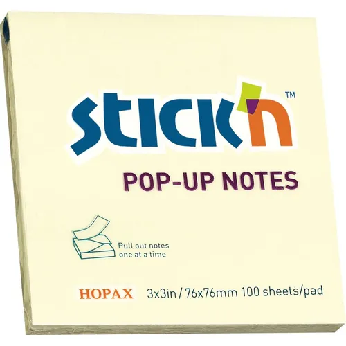 Блок самоклеящийся бумажный STICK`N 21395, 76x76, 100 л, пастель, желтый, Z сложение 12 шт./кор.