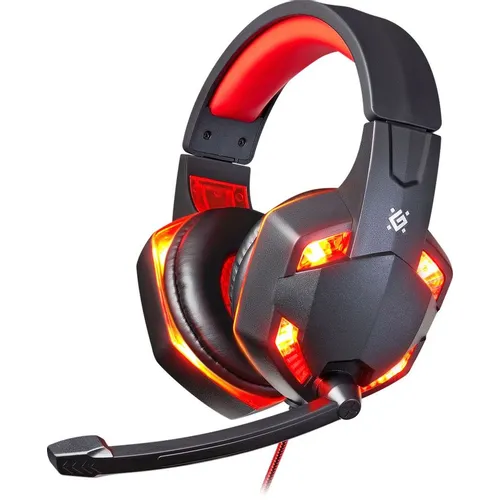 Гарнитура Defender Warhead G-370, для компьютера, накладные, проводные, черный / красный [64037]