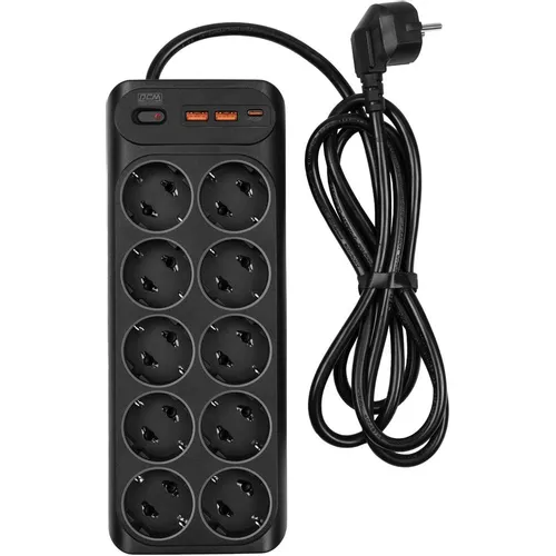 Сетевой фильтр POWERCOM SP-10 USB2A1СB 1.8м, 1.8м, черный [sp-10 usb2a1сb 1,8м]