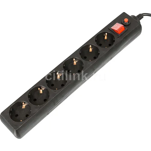 Сетевой фильтр Buro 600SH-16-5-B, 5м, черный