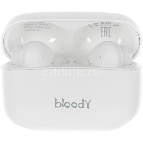 Наушники A4TECH Bloody M30, Bluetooth, внутриканальные, белый [m30 (white)]