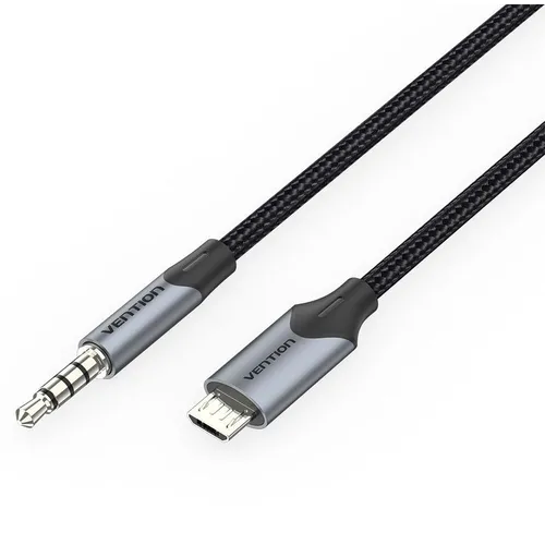 Кабель VENTION BDGBF, micro USB B (m) (прямой) - Jack 3.5 (m) (прямой), 1м, серый